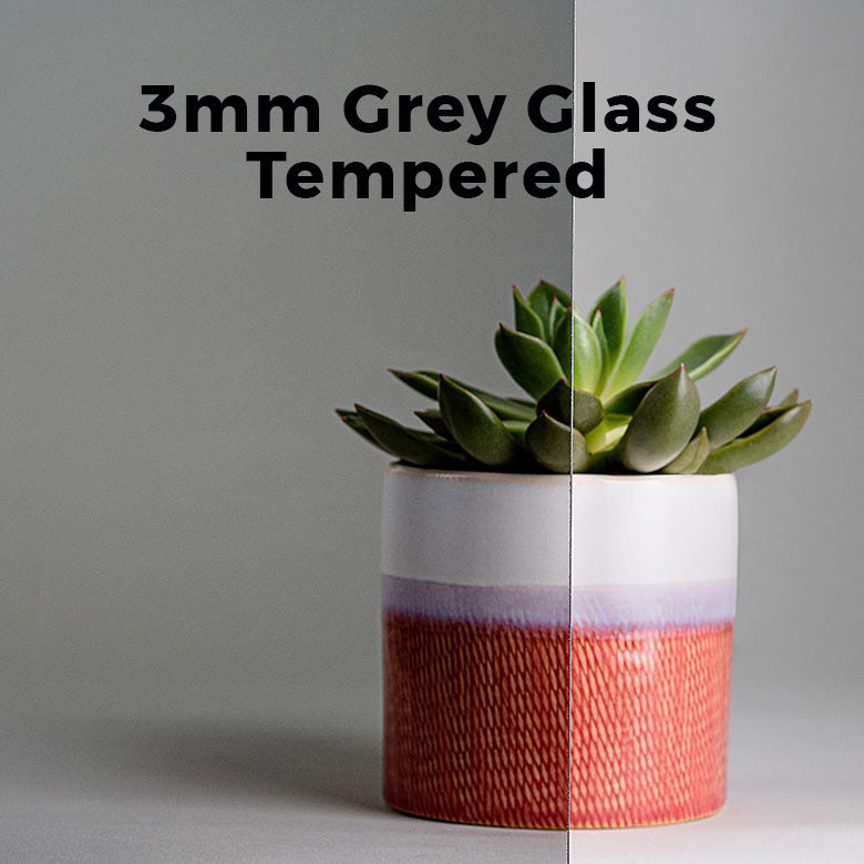 3mm, 12" x 60" Tempered Grey Glass Shelves, Polished Edges