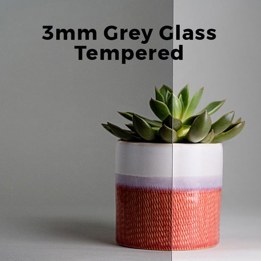 3mm, 12" x 60" Tempered Grey Glass Shelves, Polished Edges