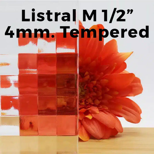 4mm, Tempered Listral M Point (1/2" Cross Reeded) Glass Shelves, Polished Edges