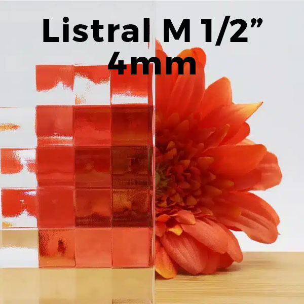 4mm, Listral M Point (1/2" Cross Reeded) Glass Shelves, Not Tempered, Polished Edges